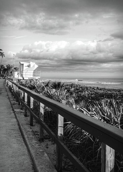 Clouds Greeting Card featuring the photograph Lifeguard Stand in the Sunshine in Black and White by Debra and Dave Vanderlaan