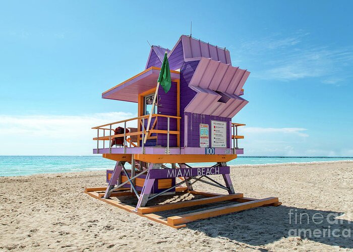 Atlantic Greeting Card featuring the photograph Lifeguard Tower 100 South Beach Miami, Florida by Beachtown Views