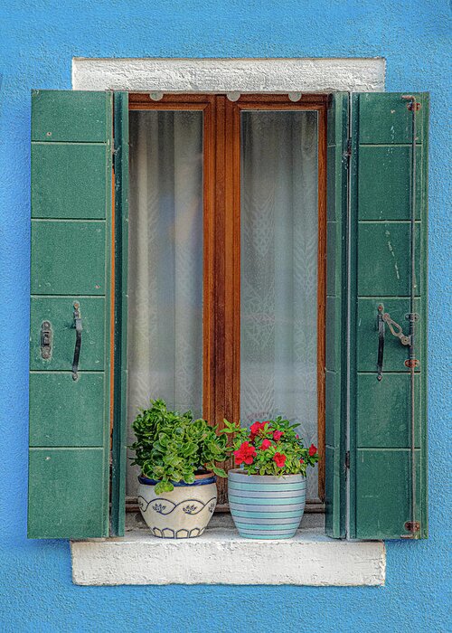 Burano Greeting Card featuring the photograph Light Blue Burano Window by David Downs