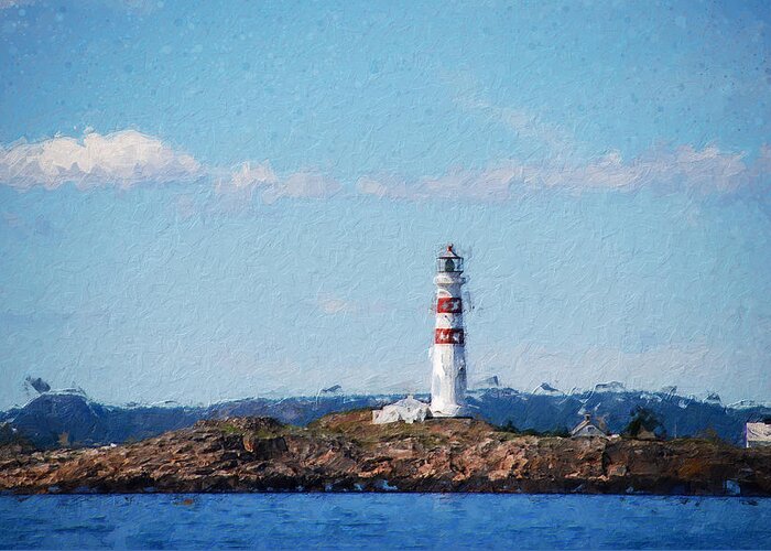 Lighthouse Greeting Card featuring the digital art Oksoy Lighthouse by Geir Rosset