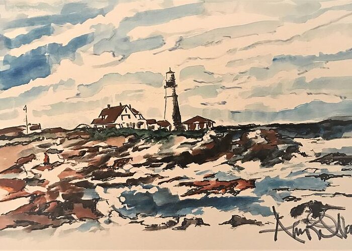  Greeting Card featuring the painting Lighthouse by Angie ONeal