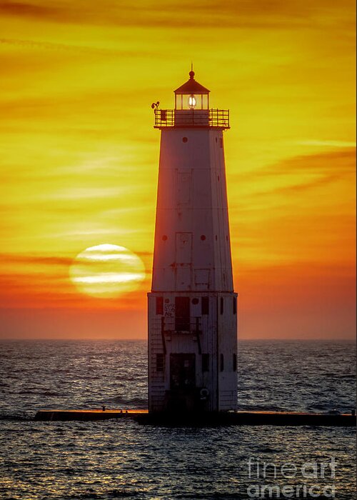 Lighthouse Frankfort Greeting Card featuring the photograph Lighthouse Franfort Michigan Sunset -0768- by Norris Seward