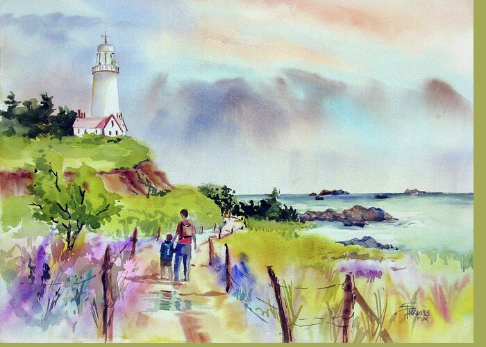 Parsons Greeting Card featuring the painting Lighthouse On Scilly Isle by Sheila Parsons