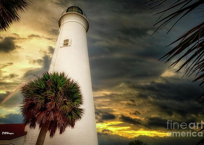 Lighthouse Greeting Card featuring the mixed media Lighthouse Rainbow by DB Hayes