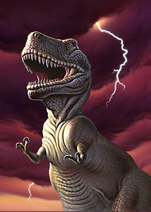 Trex Greeting Card featuring the painting Lightning Rex 2 by Jerry LoFaro