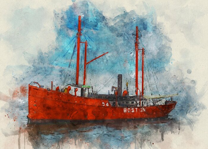 Lightship Greeting Card featuring the digital art Lightship LV-54 Boston by Geir Rosset