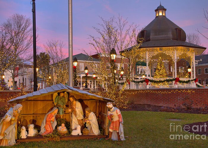 Ligonier Greeting Card featuring the photograph Ligonier PA Town Square Manger Scene by Adam Jewell