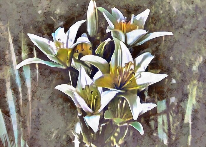 Lilies Greeting Card featuring the mixed media Lilies by Christopher Reed
