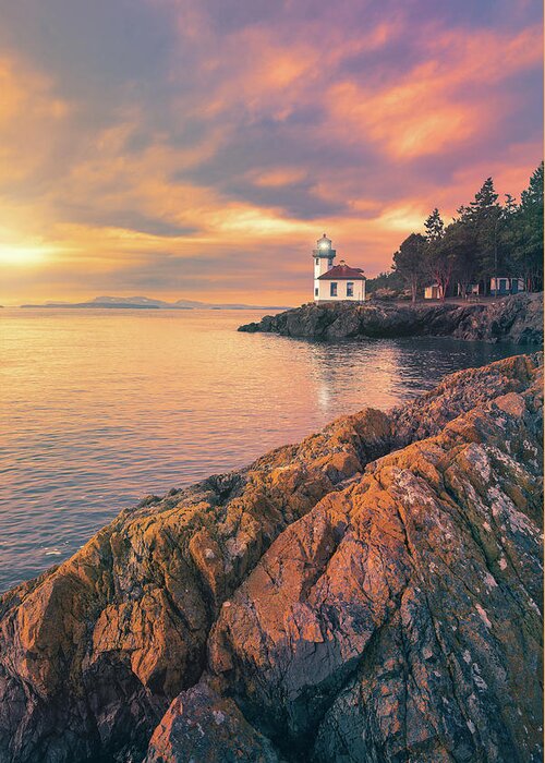 Lime Kiln Lighthouse Greeting Card featuring the digital art Lime Kiln Lighthouse by Michael Rauwolf