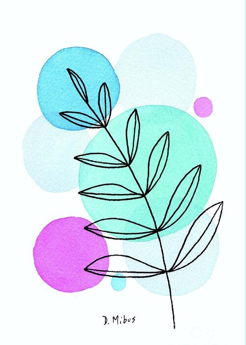 Mid Century Modern Greeting Card featuring the painting Line Drawing Botanical 3 by Donna Mibus