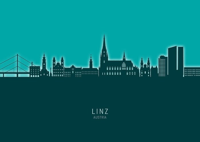 Linz Greeting Card featuring the digital art Linz Austria Skyline #67 by Michael Tompsett