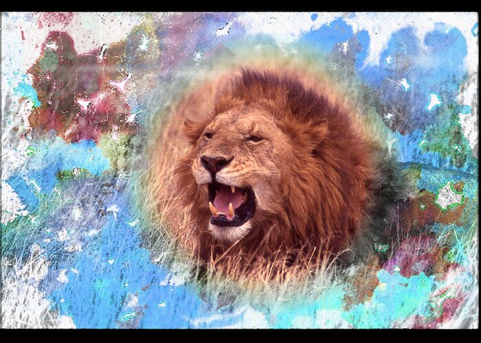 Lion Greeting Card featuring the digital art Lion Roaring by Russ Considine