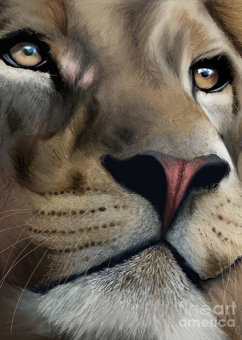 Animal Greeting Card featuring the digital art Lion study 1 by Darren Cannell