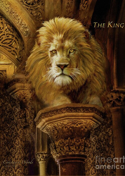 Lion Greeting Card featuring the digital art Lion The King by Constance Woods