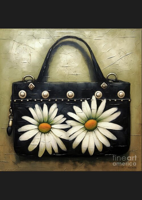 Purse Greeting Card featuring the painting Little Black Daisy Bag by Tina LeCour