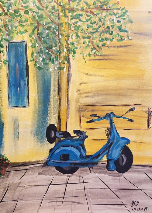 Scooter Greeting Card featuring the painting Little Blue Scooter by Brent Knippel