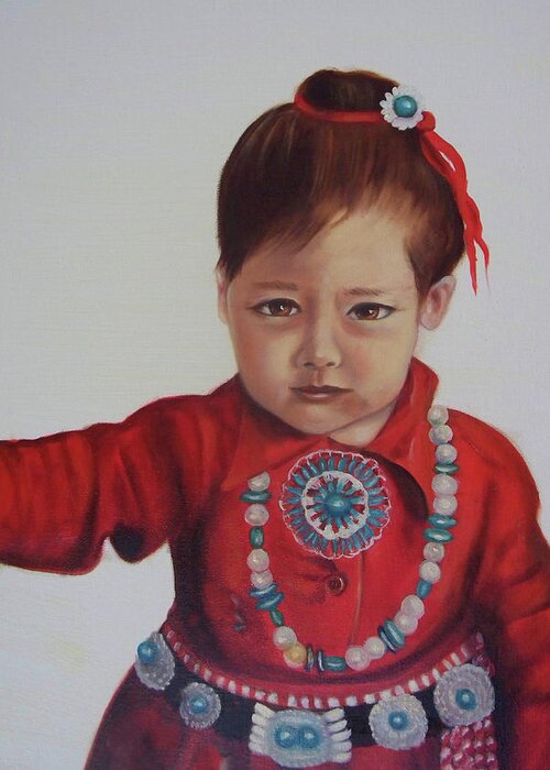 Indians Greeting Card featuring the painting Little Indian Girl by Joni McPherson