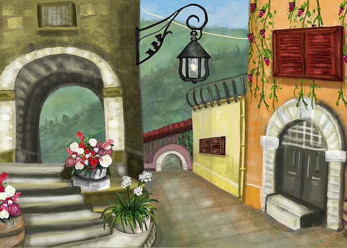 The Village Greeting Card featuring the digital art Little Italy Village by Rose Lewis