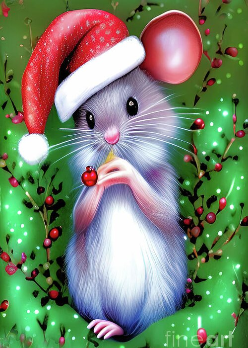 Christmas Greeting Card featuring the digital art Little Mouse by Elaine Manley