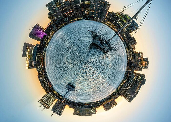Boston Harbor Greeting Card featuring the photograph Little Planet Boston Harbor by Lindsay Thomson