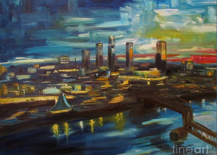 Oil Painting Greeting Card featuring the painting Little Rock Twilight by Sherrell Rodgers