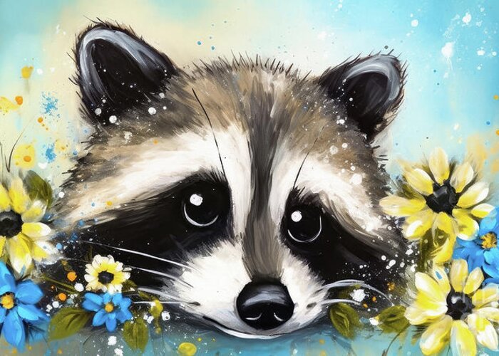 Racoon Greeting Card featuring the painting Little Rocky by Tina LeCour