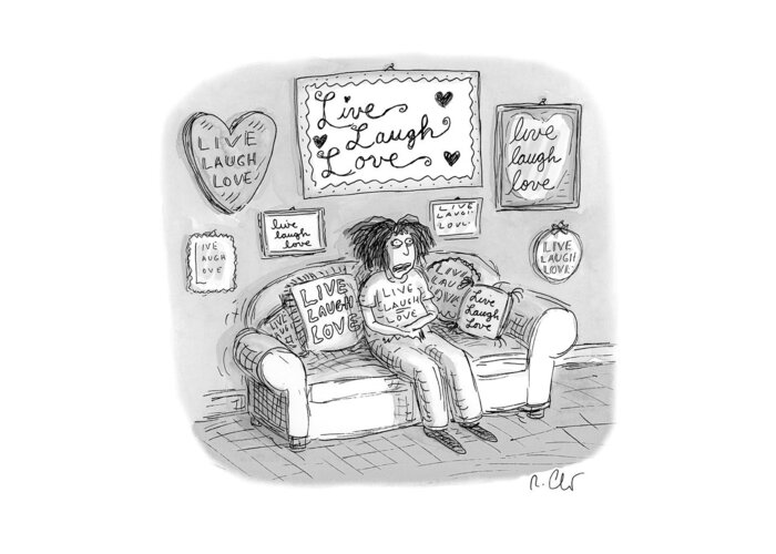 Captionless Greeting Card featuring the drawing Live Laugh Love by Roz Chast