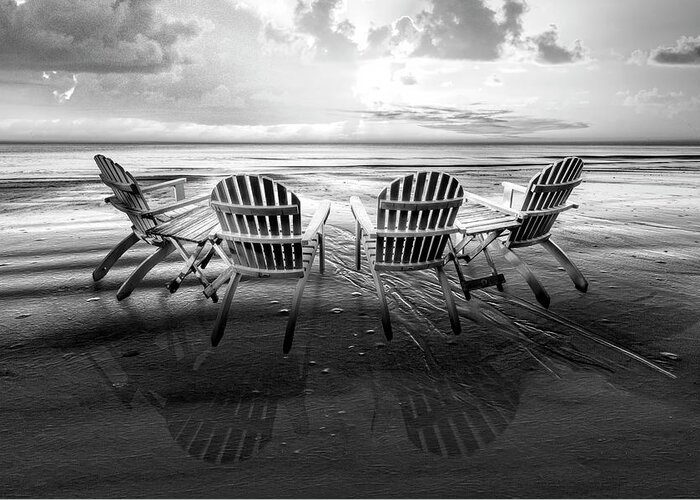 Black Greeting Card featuring the photograph Living the Beach Life Black and White by Debra and Dave Vanderlaan