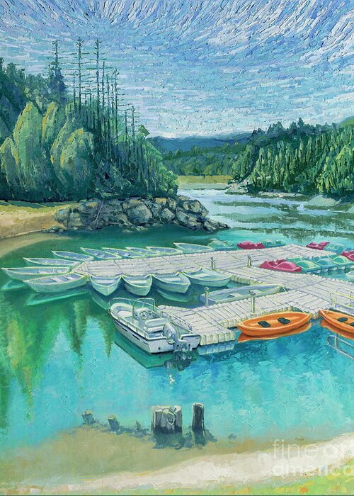 Kayak Greeting Card featuring the painting Loch Lomond Marina by PJ Kirk