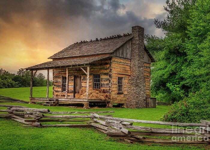 Cabin Greeting Card featuring the photograph Log Cabin at Wilderness Road State Park by Shelia Hunt