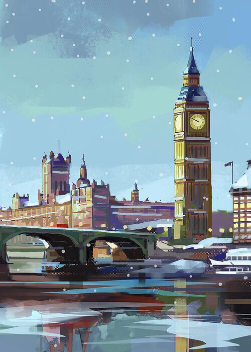 Travel Greeting Card featuring the digital art London in Winter by East Coast Licensing