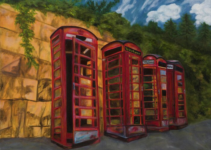 Art Greeting Card featuring the painting London Phone Booths by Tammy Pool