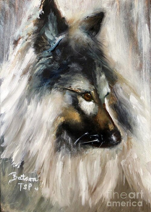 Dog Greeting Card featuring the painting Native American Indian Dog by Barbie Batson