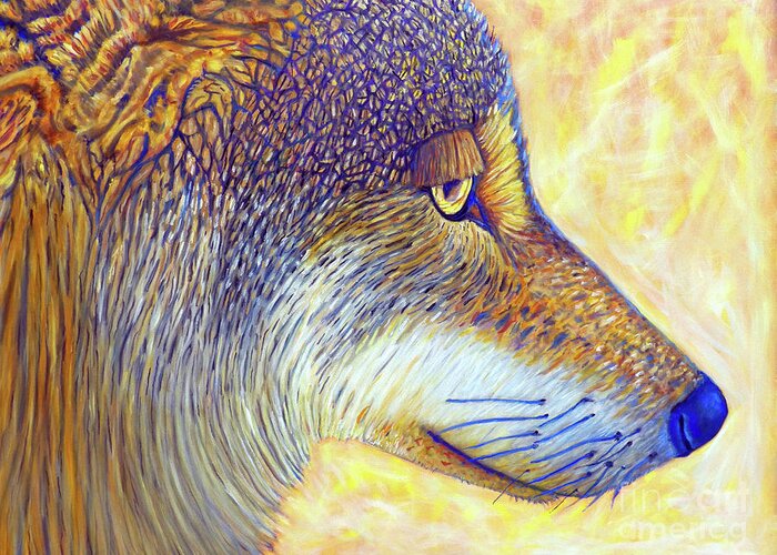 Wolf Greeting Card featuring the painting Lone Wolf Wisdom by Brian Commerford