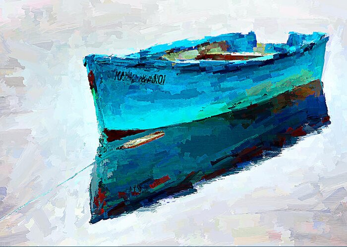 Lonely Greeting Card featuring the mixed media Lonely boat floating - digital painting by Tatiana Travelways