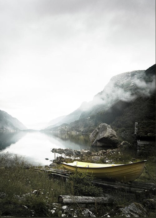River Greeting Card featuring the photograph Lonely Boat Photo by Kristina Vardazaryan