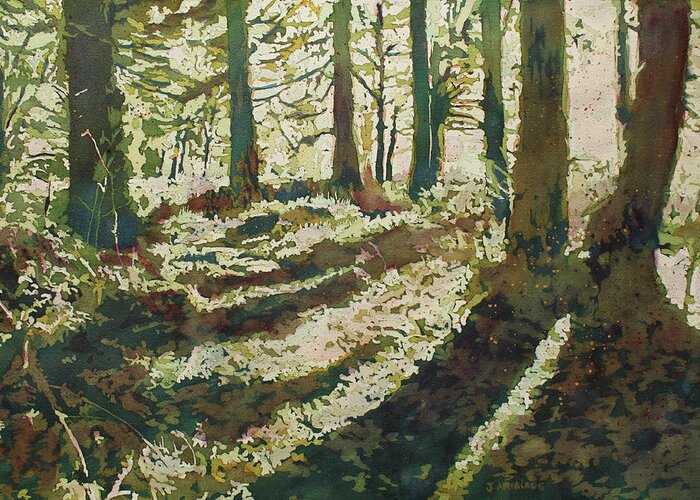 Woods Greeting Card featuring the painting Long Shadows by Jenny Armitage