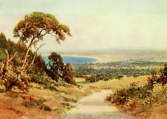 Monterey Bay Greeting Card featuring the painting Looking down on Monterey and the Bay, California 1914 by Sutton Palmer