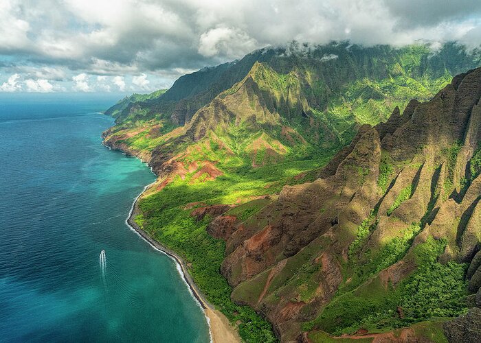 Hawaii Greeting Card featuring the photograph Looking Down the Coastline of Na Pali by Betty Eich
