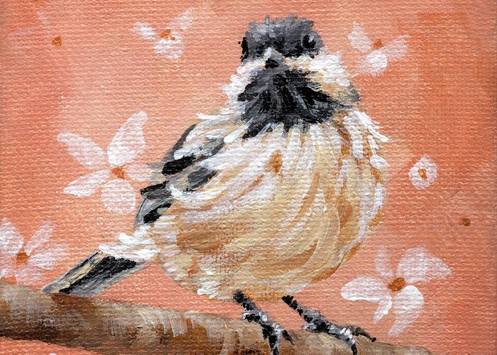 Chickadee Greeting Card featuring the painting Looking Up - Chickadee Painting by Annie Troe