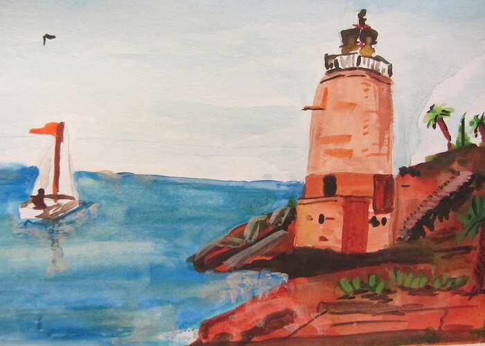 Lighthouse Greeting Card featuring the painting Lookout by Dody Rogers