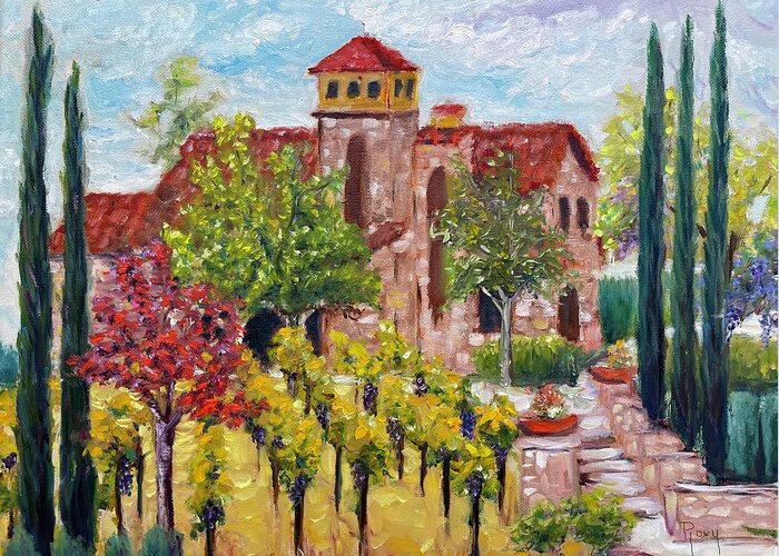 Lorimar Vineyard And Winery Greeting Card featuring the painting Lorimar in Autumn by Roxy Rich