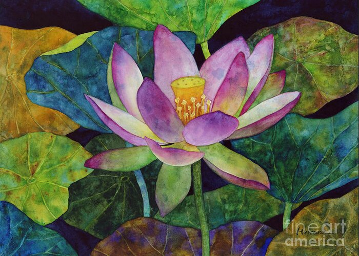 Watercolor Greeting Card featuring the painting Lotus Bloom by Hailey E Herrera