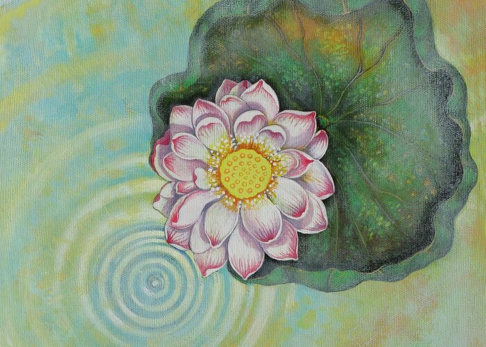 Lotus Greeting Card featuring the painting Lotus pool. 2nd of 4 parts by Yuliya Glavnaya