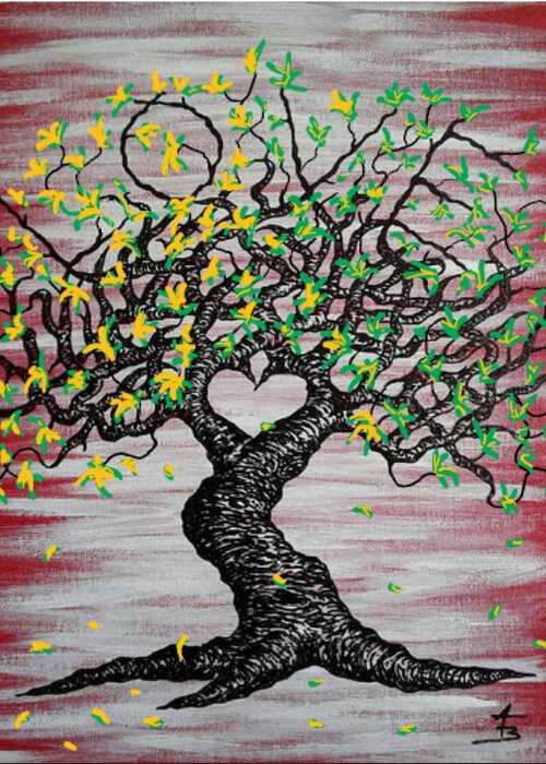 Love Greeting Card featuring the drawing Love- Love Tree with foliage by Aaron Bombalicki