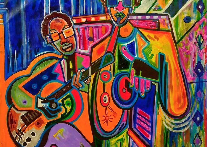 African American Abstract Music Greeting Card featuring the painting Love those colors by Emery Franklin