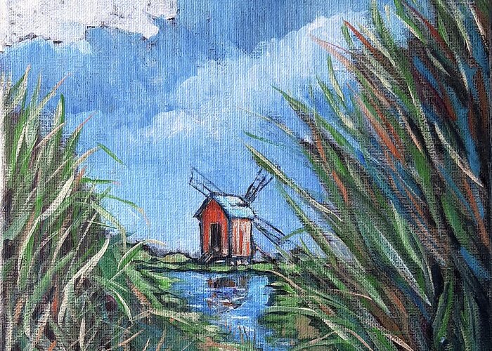 Windmill Greeting Card featuring the painting Loving Windmill by Elaine Berger