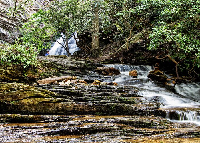 Waterfall Greeting Card featuring the photograph Lower Cascades Waterfall in Hanging Rock North Carolina State Park by Bob Decker