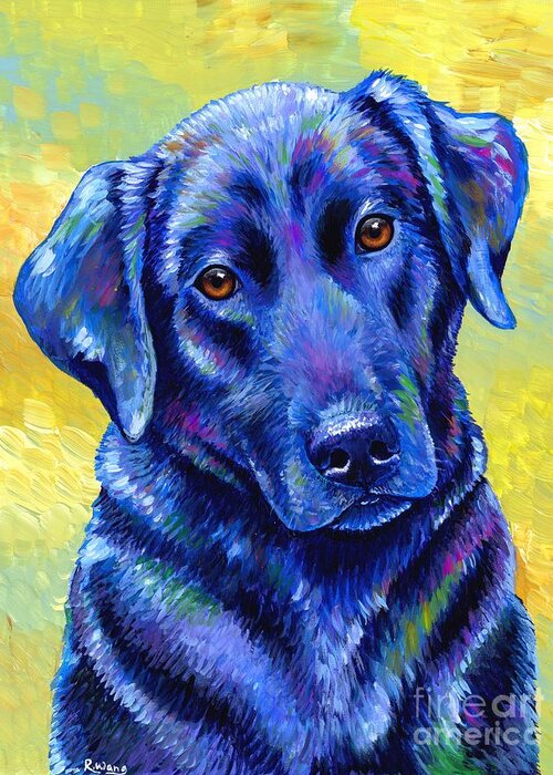 Labrador Retriever Greeting Card featuring the painting Loyal Companion - Colorful Black Labrador Retriever Dog by Rebecca Wang