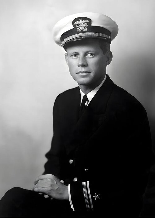 Jfk Greeting Card featuring the photograph Lt. John F. Kennedy Naval Portrait - WW2 1942 by War Is Hell Store